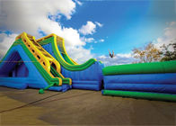 Yellow / Blue and Green Dry and Wet Slides , Inflatable Crazy Drop Kick Slide For Amusement Park
